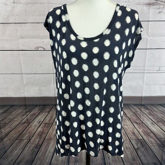 Michael Kors Tee Shirt Womens Medium Blue White Rayon Cap Sleeve Stretch Basic - Picture 2 of 9